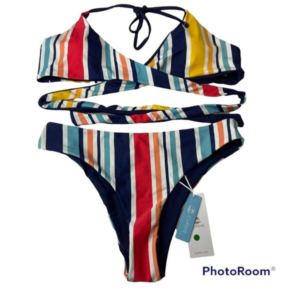 Cupshe Wrap Mid Waisted Bikini Halter Wrap Bikini Size Medium NWT - Picture 1 of 12